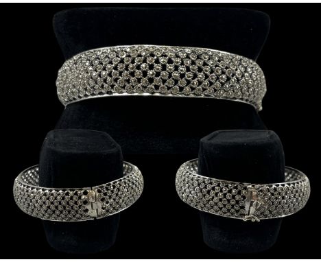 Silver and marcasite hinged bangle, weight 27.68 grams