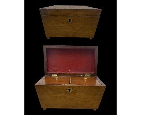 Oak &amp; brass two part tea caddy with red leather interior
