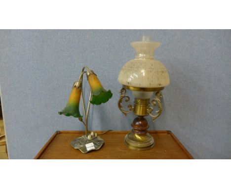 An Art Nouveau style table lamp and one other table lamp 