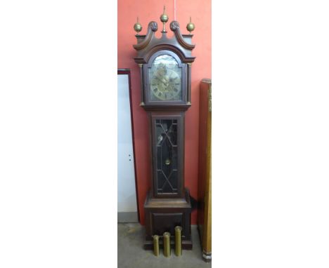 An Edward VII mahogany longcase clock, with Westminster, Whittington and St. Michael three train movement, striking on nine g