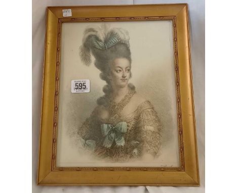 ANTIQUE PORTRAIT PRINT OF A GEORGIAN LADY WITH FEATHER HEADDRESS TOGETHER WITH 2 OTHER OVAL PORTRAITS OF LADIES, ALL IN ANTIQ