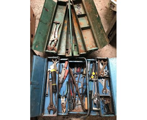 2 LARGE METAL TOOL BOXES WITH VARIOUS TOOLS 