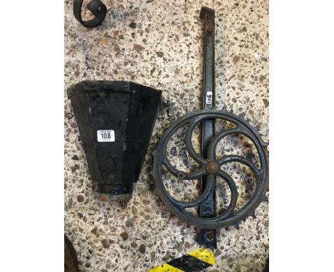 CAST IRON RAIN WATER HOPPER &amp; ANOTHER METAL COG 