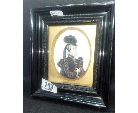 MINIATURE ANTIQUE PORTRAIT PRINT OF MARIE TOUCHET 1549-1638 