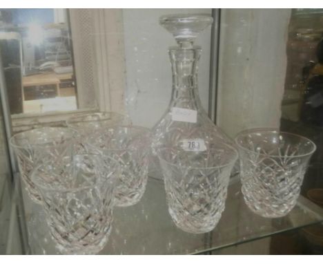 SET OF 6 CUT GLASS BEAKERS &amp; HEAVY CUT GLASS SHIPS DECANTER