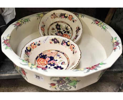 2 MASONS IRONSTONE FRUIT BOWLS &amp; CAULDON PORCELAIN BASIN