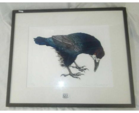 PENCIL SIGNED LIMITED EDITION COLOURED ETCHING ENETITLED CORVUS INSCRIBED & SIGNED JULIA MANNING 