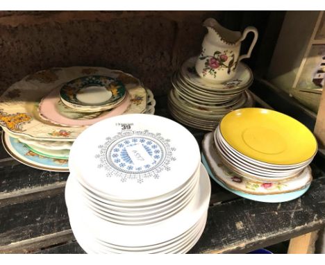 SHELF &amp; HALF OF ASSORTED CHINAWARE INCL; PLATES, SAUCERS, JUGS, GLASSES ETC