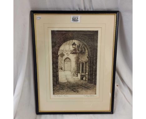 ETCHING OF THE OLD COURTYARD, EXETER, SIGNED AND INSCRIBED MARY SHELLEY