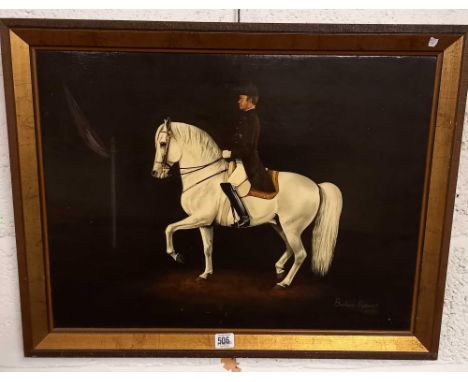 OIL PAINTING ON CANVAS. PORTRAIT OF A LIPIZZANER OF THE SPANISH RIDING SCHOOL, VIENNA. SIGNED BARBARA RIPMAN.  