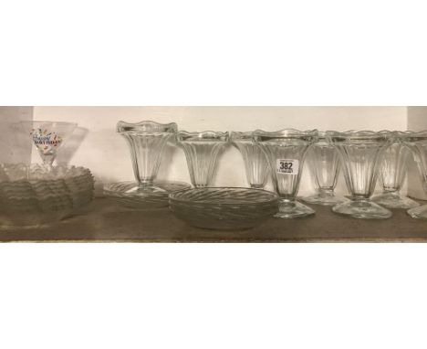 SHELF OF SUNDAE GLASSES &amp; OTHER GLASSES