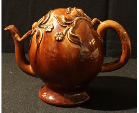 A 19th century Copeland &amp; Garrett brown treacle glazed Cadogan ovoid teapot, impressed marks to base, 20cm high, c.1870 