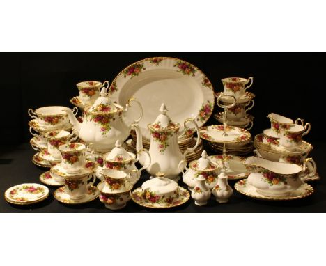 A Royal Albert Old Country Roses tea set for six, coffee set for six, milk jugs and sugar bowls, cake stand, butter dish, fou