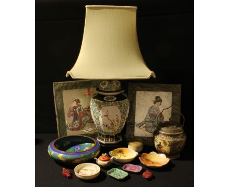 A cloisonne dish; a Noritake bowl and cover, other trinket dishes; a Japanese export ware biscuit barrel and cover; a Japanes