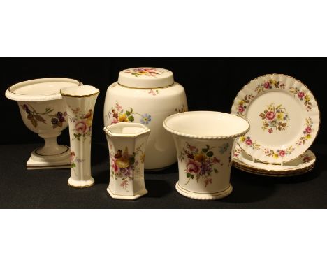 Ceramics - a Royal Crown Derby Posies pattern ginger jar; others, vases; a Royal Worcester vase; four Royal Staffordshire pla