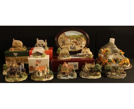 A Lilliput Lane Cottage, Great Wishford, L2205, 13cmwide, boxed; others, Bramble Cottage, boxed; Marigold Meadow, boxed; two 