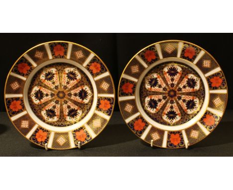 A pair of Royal Crown Derby 1128 pattern side plates, 21.5cm diameter, printed marks in red, first quality 