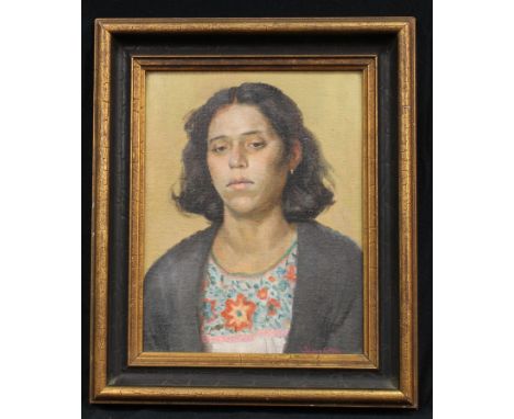 Anne Shingleton  Portrait of a Young Lady  signed, oil on board, 25cm x 19cm 