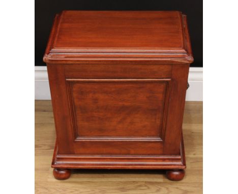 A Regency Revival mahogany wine cooler or cellarette, hinged cover, lion mask handles to sides, skirted base, bun feet, 40cm 