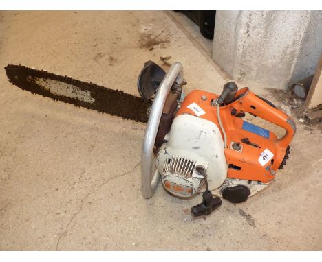 A vintage "Stihl" Chainsaw, no chain brake, good compression.