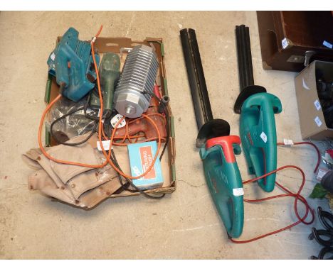 A "Bosch" electric hedge trimmer 240 volt, a "Bosch" sander, fly zapper and a "Black and Decker belt sander.