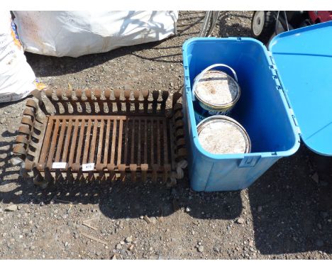 A metal box of 2 tins of masonry paint plus a cast iron fire grate.