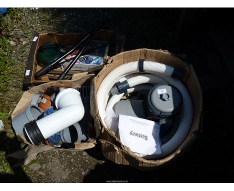 A pool filter pump, a quantity of tools, camping kettle, etc.