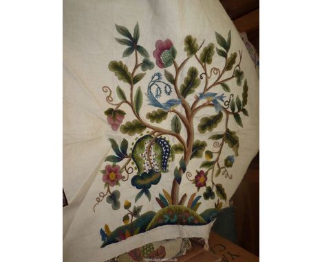 Hand painted fabric Gollut by Amanda Godson for George Smith, a box of napkins and a tapestry cruel work panel.