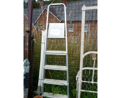 Metal posts and a five rung step ladder.