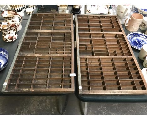 TWO VINTAGE INDUSTRIAL PRINTERS BLOCK TRAYS 