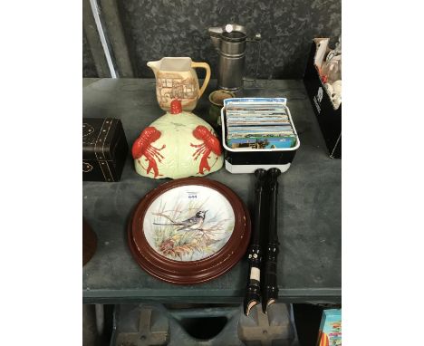 VARIOUS ITEMS - A CARLTONWARE LOBSTER BOWL, TWO RECORDERS, POSTCARDS ETC 