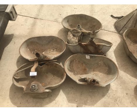 FIVE VINTAGE GALVANISED LIVESTOCK DOUBLE WATER BOWLS 