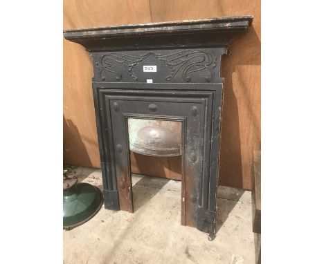 A VINTAGE CAST IRON DECORATIVE FIRE PLACE 116CM X 138CM 