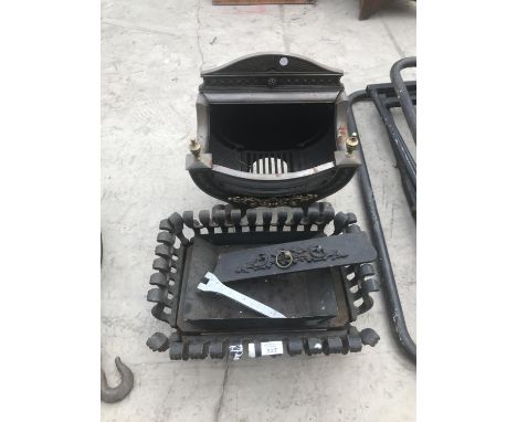 TWO VINTAGE FIRE GRATES, ONE ORNATE WITH BRASS EFFECTS 