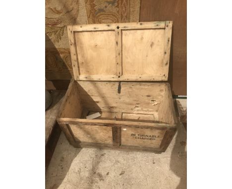 A VINTAGE WOODEN PACKING CRATE 