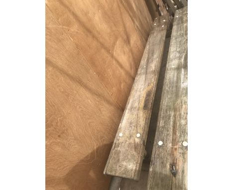 A VINTAGE WOODEN SCHOOL GYM BENCH 266CM LONG 