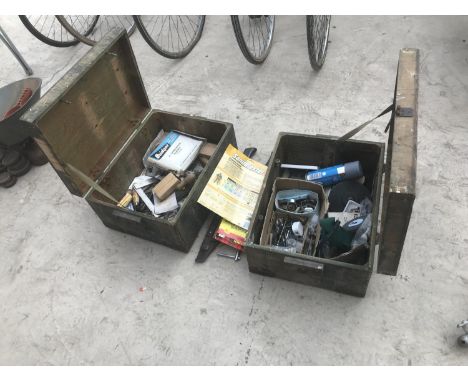 TWO VINTAGE WOODEN TOOL BOXES AND CONTENETS 