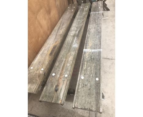 A VINTAGE WOODEN SCHOOL GYM BENCH 266CM LONG 