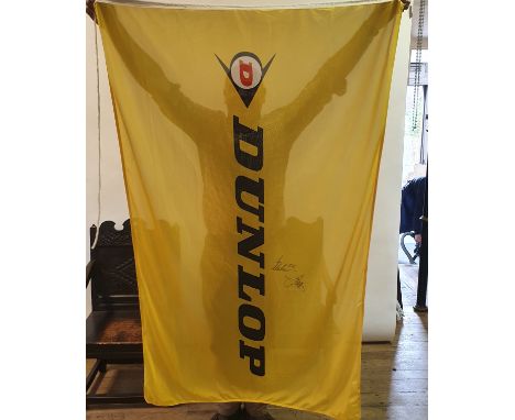 A large DUNLOP BANNER signed by John McGuinness and Ian Hutchinson