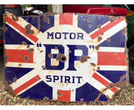 A BP Motor Spirit union flag enamel sign, damages and loss, 92 x 138 cm