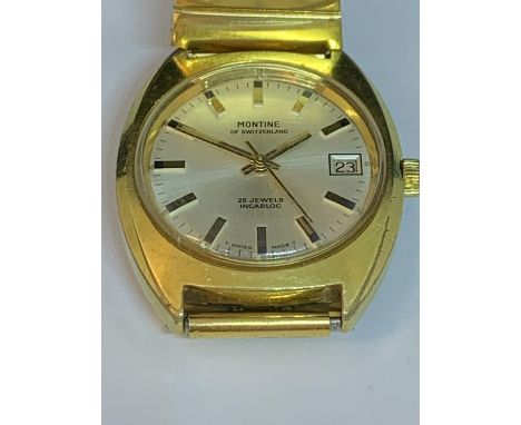 A VINTAGE GENTS 1970'S MONTINE 25 JEWELS INCABLOC MANUAL WIND DATE WATCH 36MM SEEN WORKING BUT NO WARRANTY 