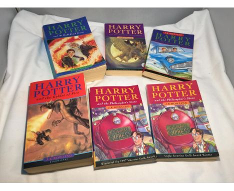 SIX PAPERBACK HARRY POTTER BOOKS TO INCLUDE FIRST EDITIONS 
