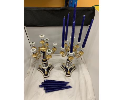 A PAIR OF ORNATE GILDED AND CERAMIC MANGANI CERAMICHE CANDELABRAS WITH SIX BRANCHES 