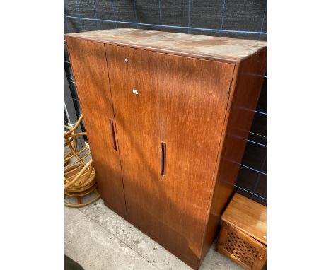 A RETRO TEAK G-PLAN WARDROBE WITH BI-FOLD AND SINGLE DOOR, 48" WIDE 