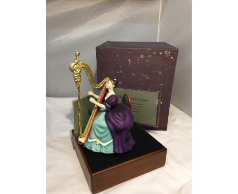 A ROYAL DOULTON FIGURINE, HARP HN2482, MODELLED BY PEGGY DAVIES AS PART OF THE LADY MUSICIANS SERIES, IN BOX WITH CERTIFICATE