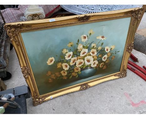 A GILT FRAMED PRINT ON CANVAS SIGNED TO THE BOTTOM RIGHT 