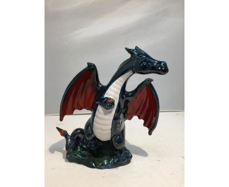 AN ANITA HARRIS LIMITED EDITION 4/5 DARK BLUE CERAMIC DRAGON MODEL ? HEIGHT 23CM 