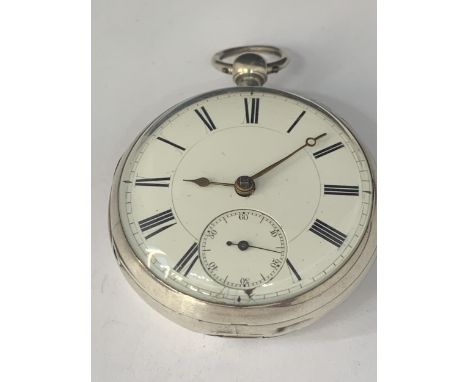 AN ANTIQUE VICTORIAN 1886 LONDON HALLMARKED SILVER FUSEE KEY WIND POCKET WATCH 50MM SEEN WORKING BUT NO WARRANTY 