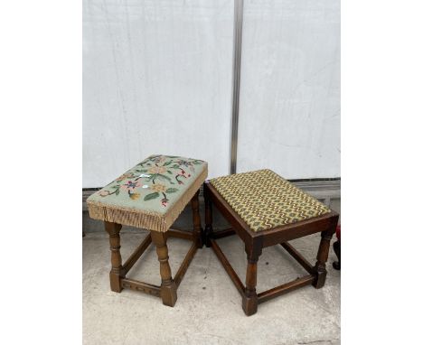 TWO STOOLS WITH TAPESTRY SEATS 
