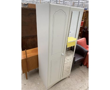 A MODERN WHITE MIRROR-DOOR WARDROBE, 31" WIDE 